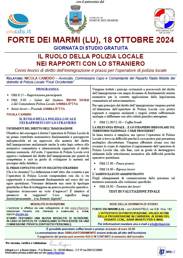 Giornata di Studio gratuita – 18 Ottobre  2024, Forte dei Marmi (LU)