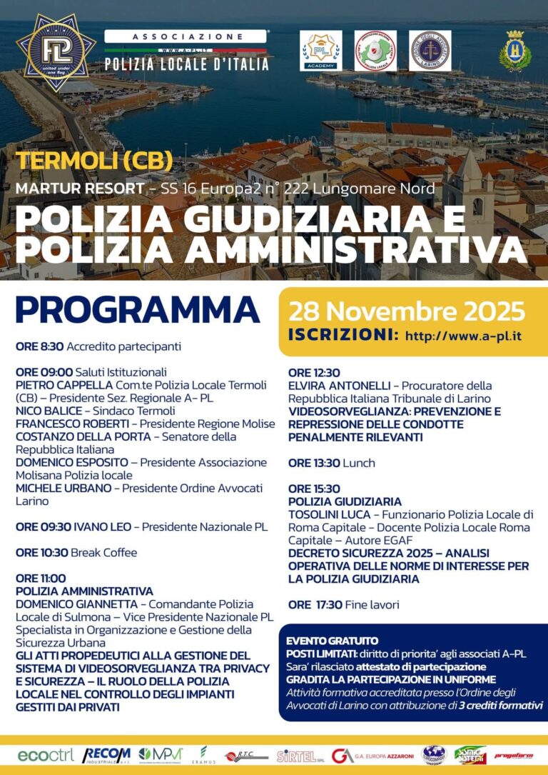 28 Novembre 2025, Termoli (CB): Polizia giudiziaria e Polizia amministrativa