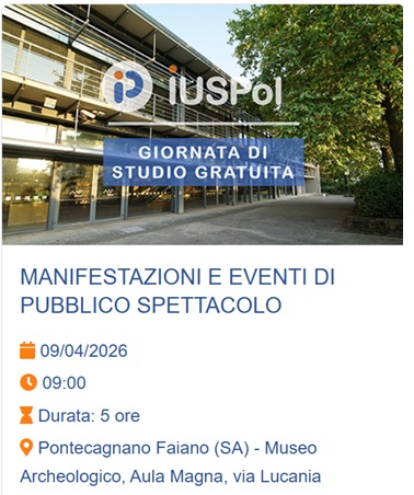 9 Aprile 2026 – PONTECAGNANO FAIANO (SA): MANIFESTAZIONI ED EVENTI DI PUBBLICO SPETTACOLO